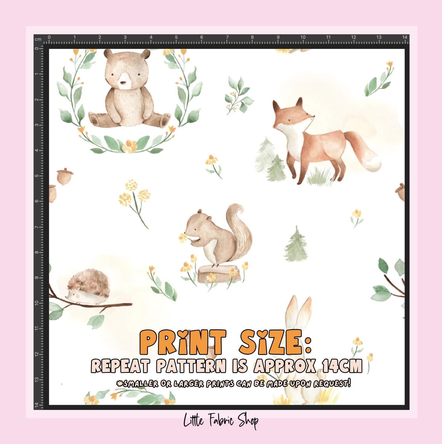 100% Cotton Fabric, Woodland Bears, Fabric, Baby Nursery Fabric, Quilting Fabric, 147cm Wide, Per Meter, Woodland Animals