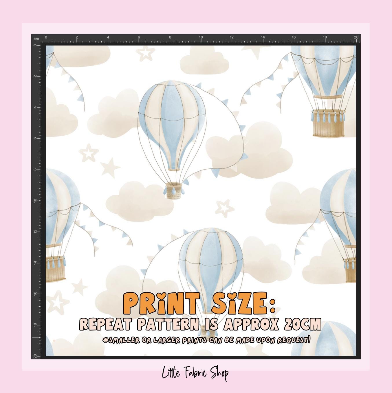 100% Cotton Fabric, Multiple Hot Air Balloon, BLUE, Fabric, Baby Nursery Fabric, Quilting Fabric, 147cm Wide, Meter
