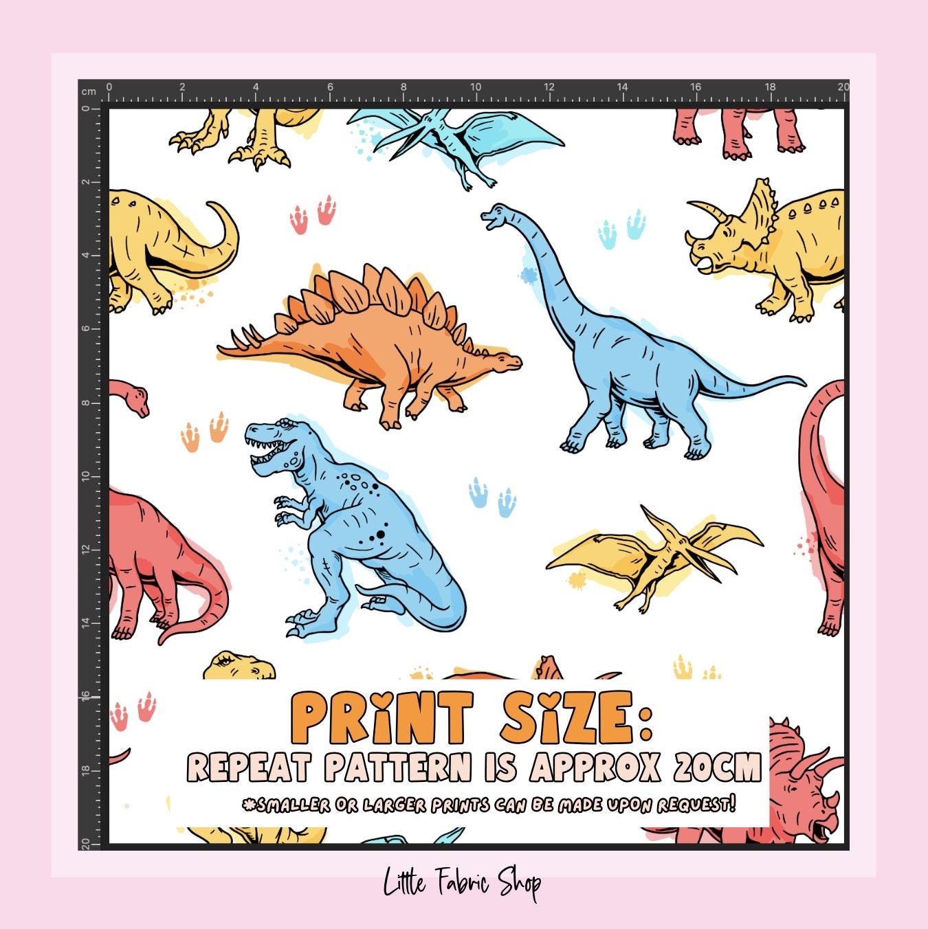 100% Cotton Fabric, Colourful Dinosaurs, Fabric, Baby Nursery Fabric, Quilting Fabric, 147cm Wide, Meter