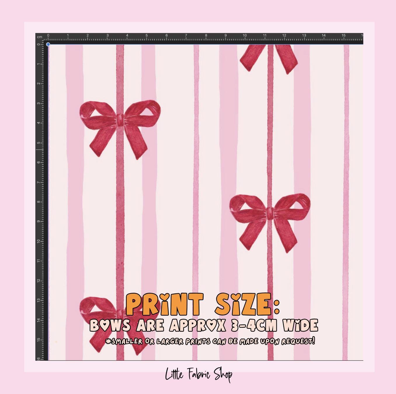 100% Cotton Fabric, Pink Stripes & Red Bows, Fabric, Baby Nursery Fabric, Quilting Fabric, 147cm Wide, Meter