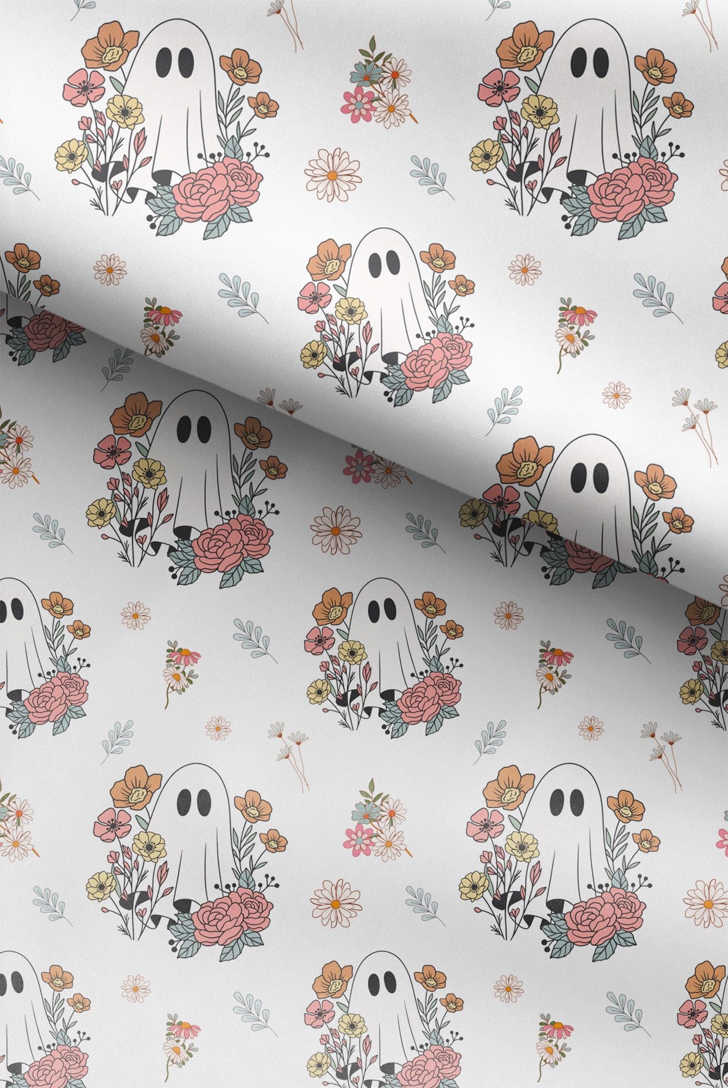 100% Cotton Fabric, Floral Ghost, Halloween, Fabric, Baby Nursery Fabric, Quilting Fabric, 147cm Wide, Meter