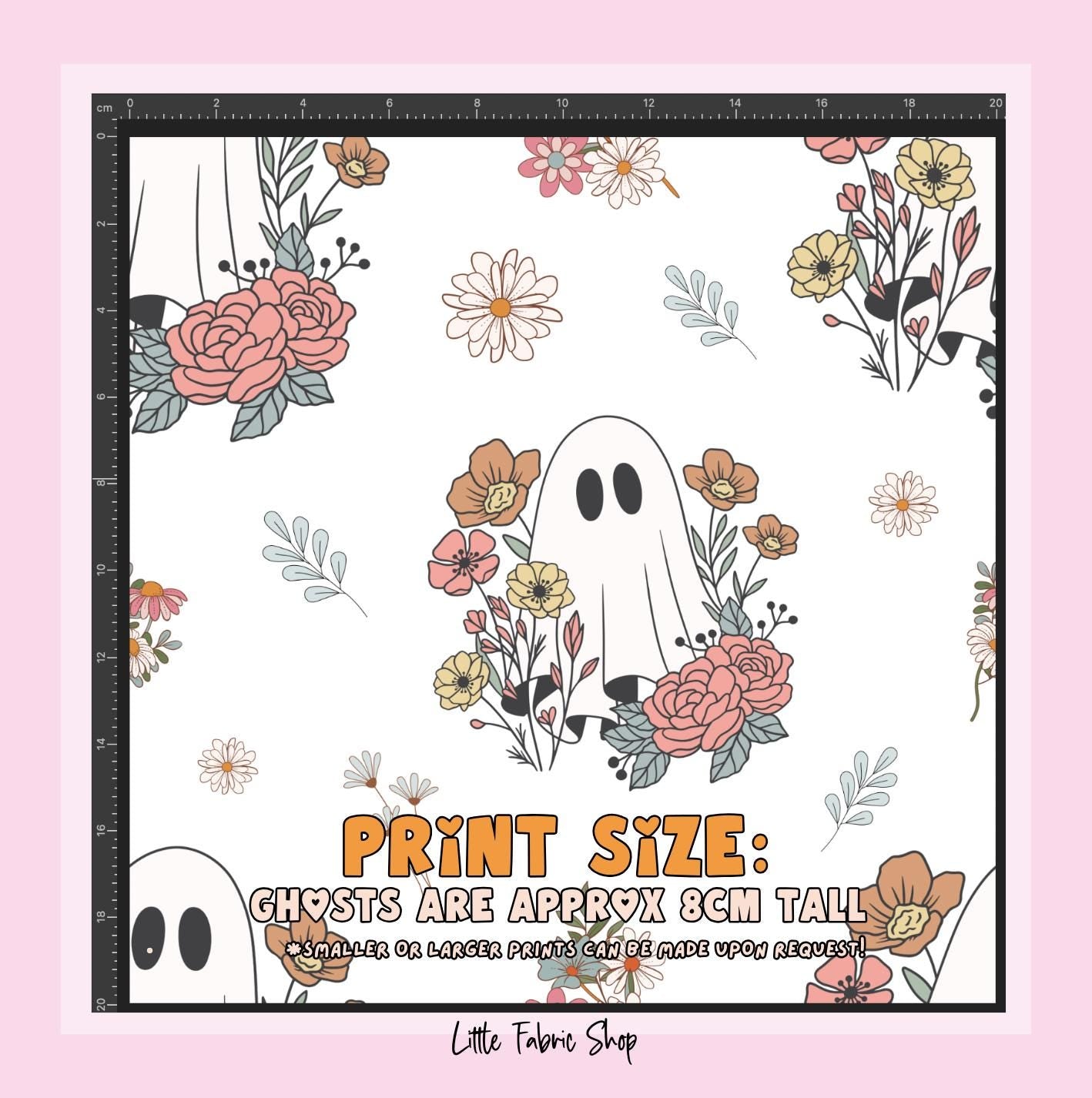 100% Cotton Fabric, Floral Ghost, Halloween, Fabric, Baby Nursery Fabric, Quilting Fabric, 147cm Wide, Meter