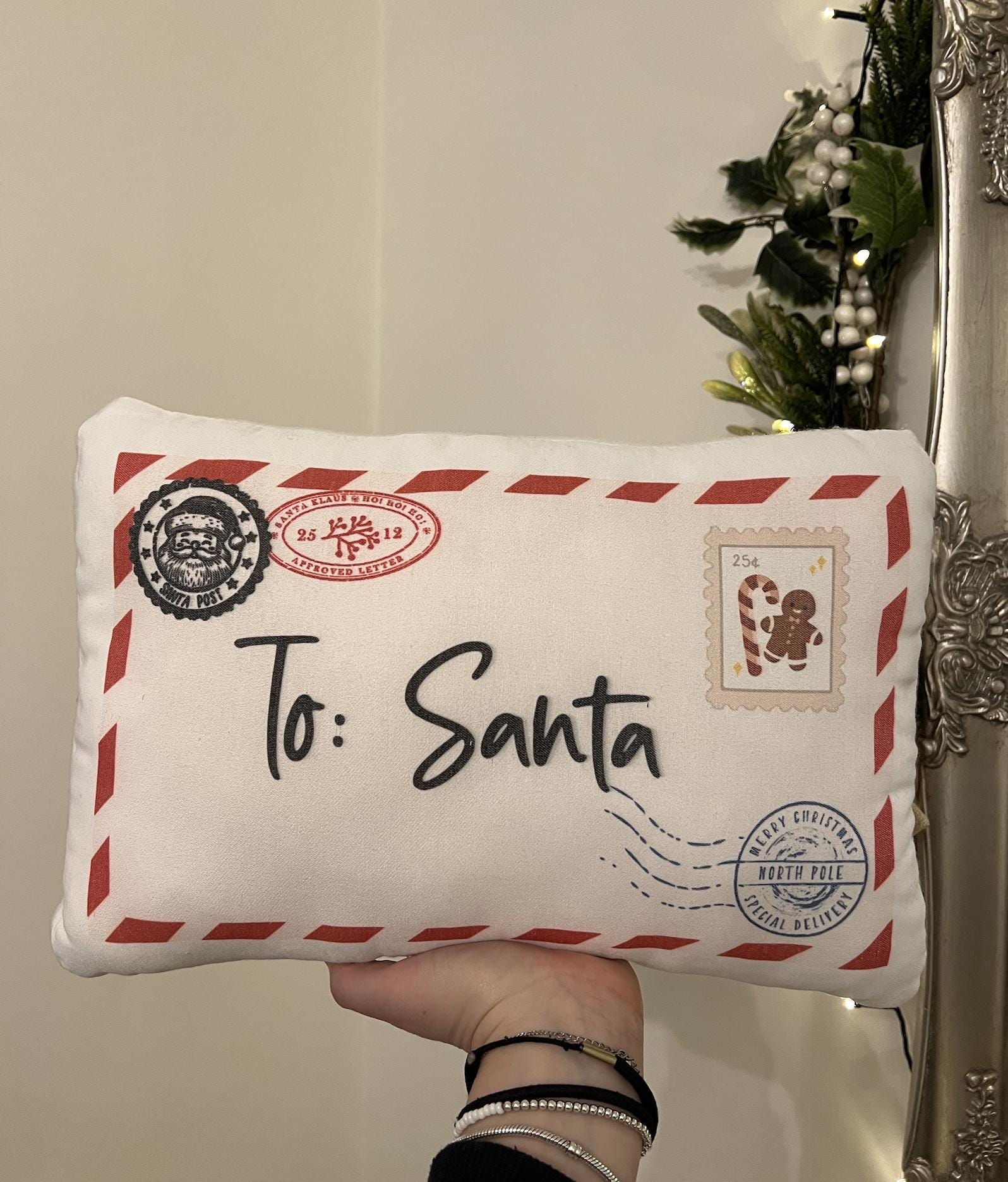 Christmas Plush Pillow, Letter to Santa, Nursery Cushion, Children's Christmas Decor, Gift for Kids, Festive Pillow, Christmas Decorations