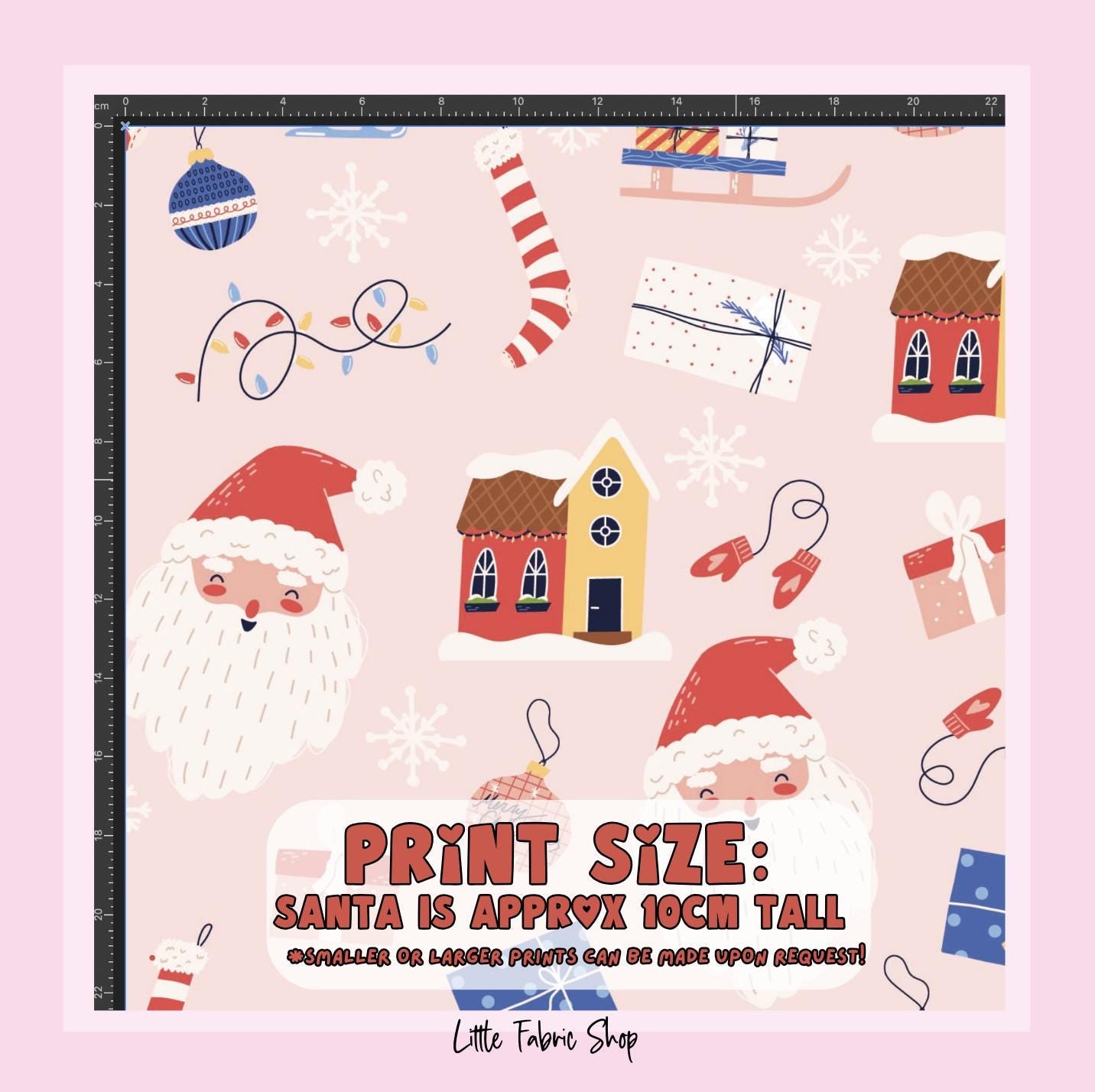 100% Cotton Fabric, Christmas - Jolly Pink, Santa, Presents, Fabric, Quilting Fabric, 147cm Wide, Meter, Festive fabric
