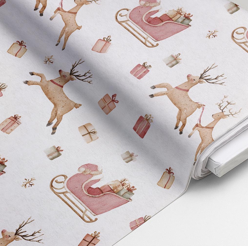 100% Cotton Fabric, Christmas - Sleigh Reindeer, Reindeer, Presents, Fabric, Quilting Fabric, 147cm Wide, Meter, Festive fabric