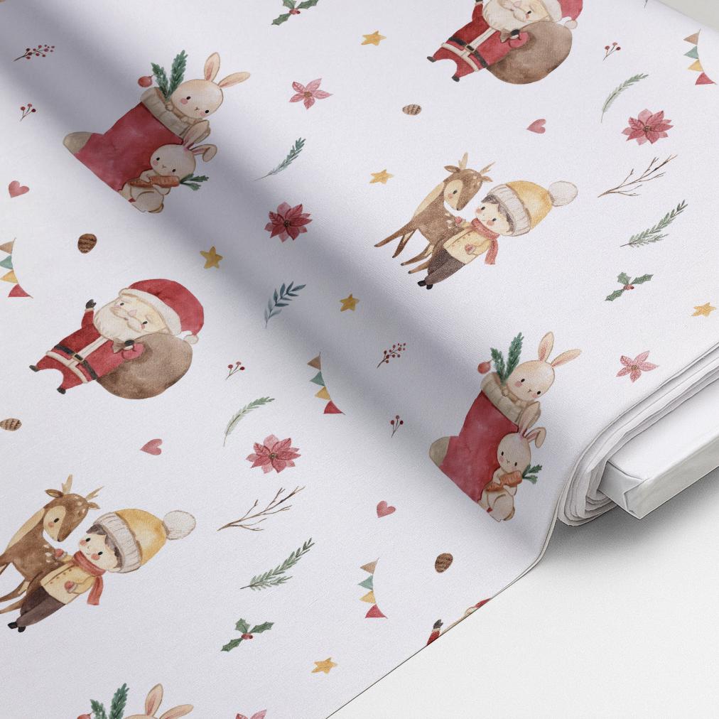 100% Cotton Fabric, Christmas - Watercolour Santa, Presents, Fabric, Quilting Fabric, 147cm Wide, Meter, Festive fabric