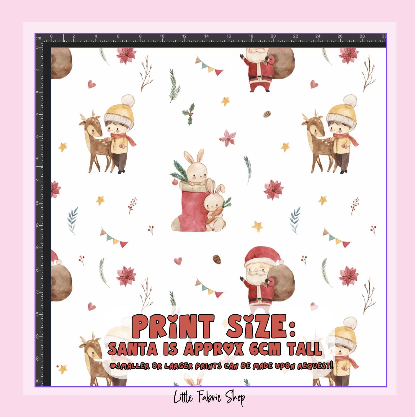 100% Cotton Fabric, Christmas - Watercolour Santa, Presents, Fabric, Quilting Fabric, 147cm Wide, Meter, Festive fabric