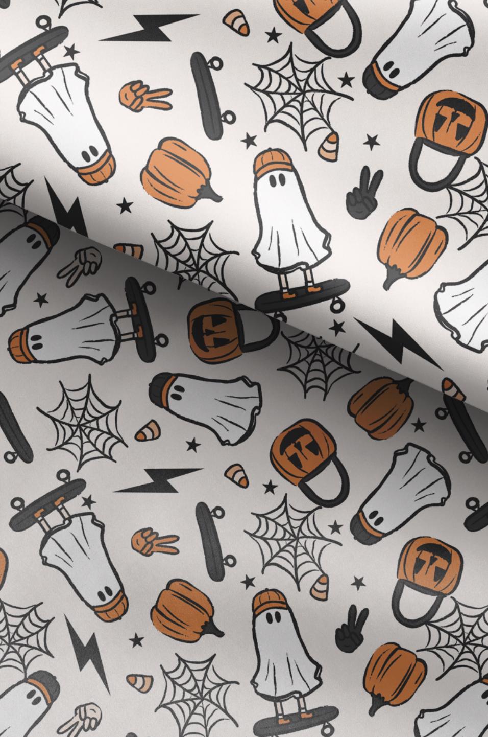 100% Cotton Fabric, Ghost - Skater, Halloween, Pumpkins, Fabric, Quilting Fabric, 147cm Wide, Meter, Halloween fabric