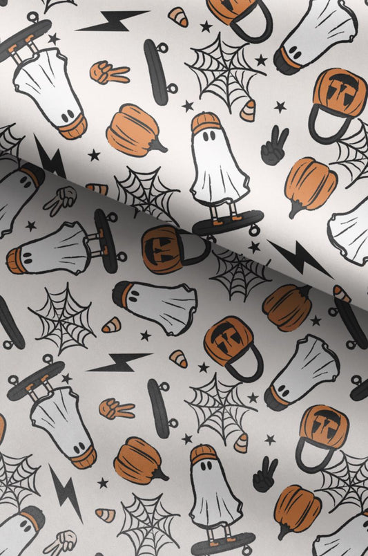 100% Cotton Fabric, Ghost - Skater, Halloween, Pumpkins, Fabric, Quilting Fabric, 147cm Wide, Meter, Halloween fabric