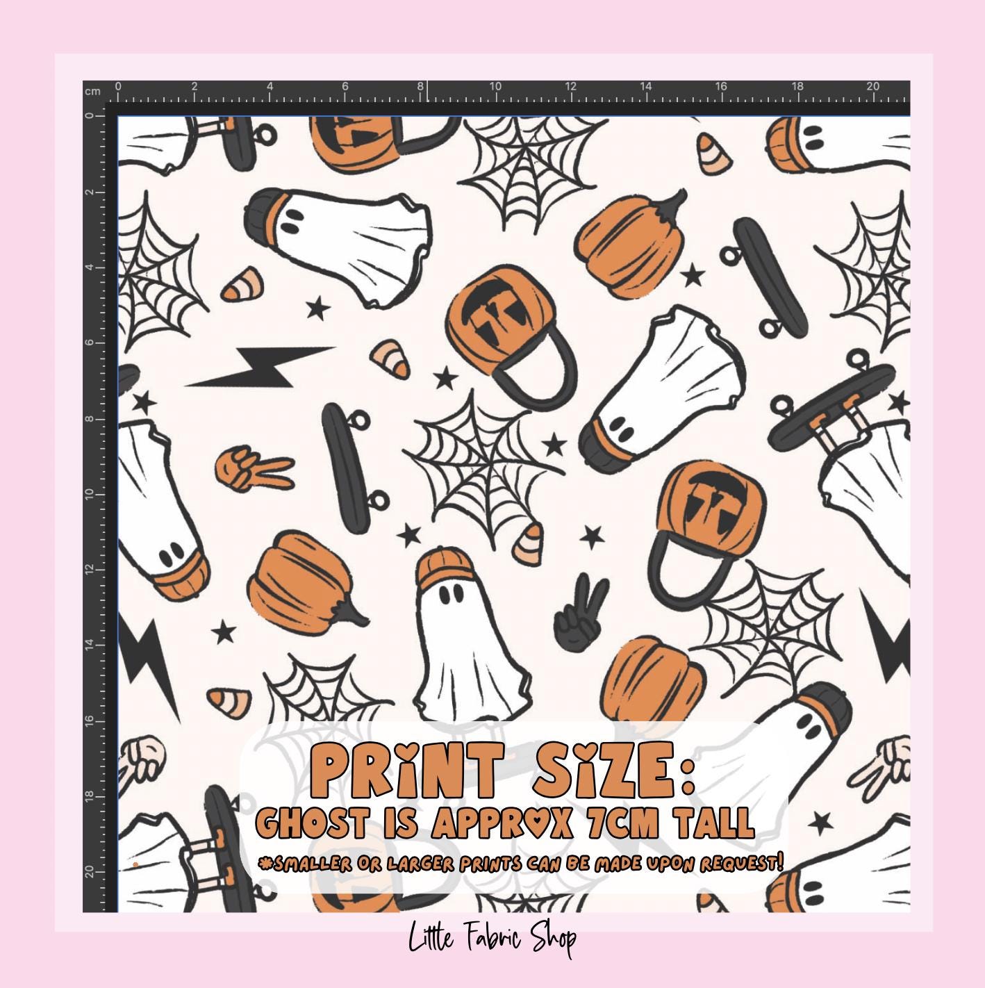 100% Cotton Fabric, Ghost - Skater, Halloween, Pumpkins, Fabric, Quilting Fabric, 147cm Wide, Meter, Halloween fabric
