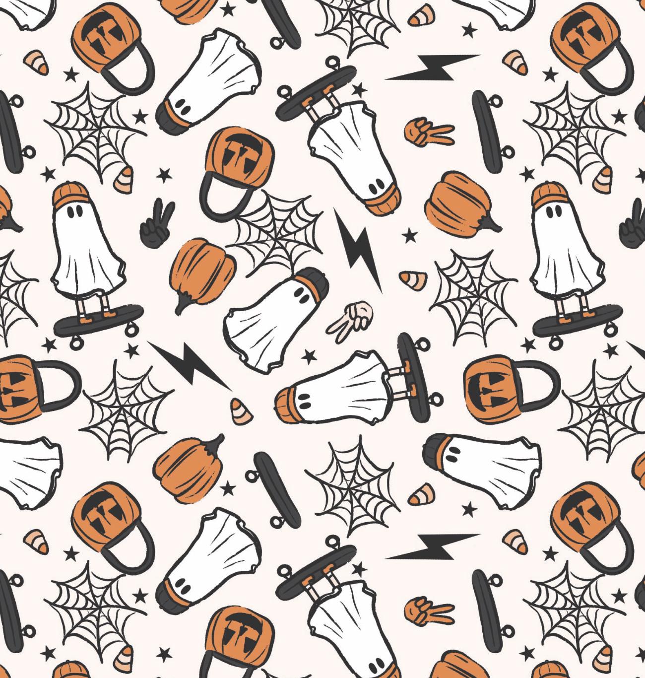 100% Cotton Fabric, Ghost - Skater, Halloween, Pumpkins, Fabric, Quilting Fabric, 147cm Wide, Meter, Halloween fabric