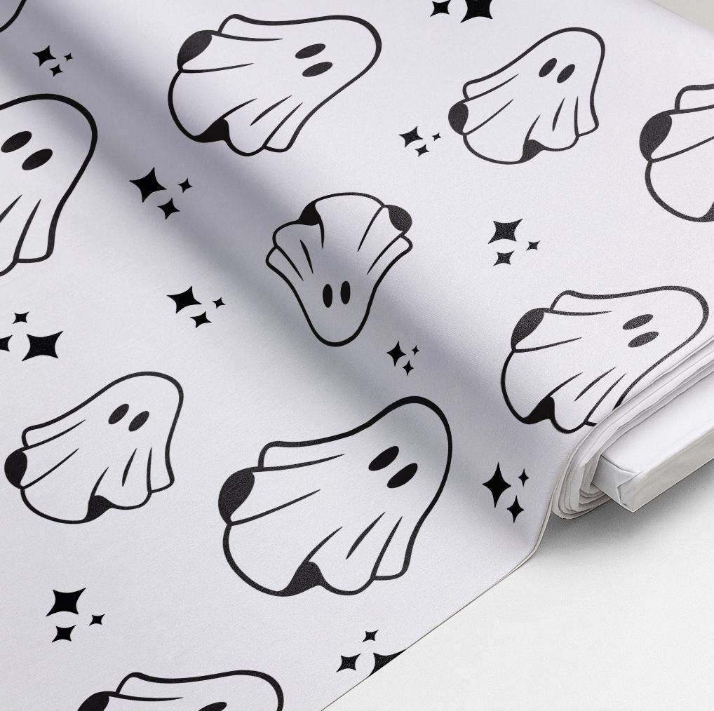 100% Cotton Fabric, Ghosts - Monochrome, Halloween, Ghosts, Fabric, Quilting Fabric, 147cm Wide, Meter, Halloween fabric