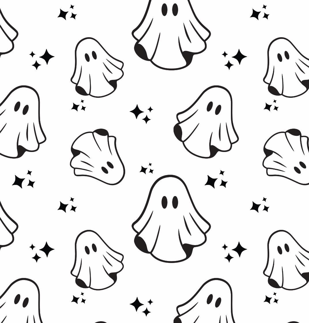 100% Cotton Fabric, Ghosts - Monochrome, Halloween, Ghosts, Fabric, Quilting Fabric, 147cm Wide, Meter, Halloween fabric