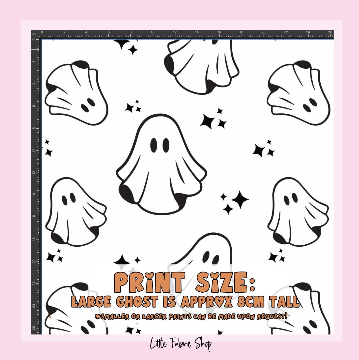 100% Cotton Fabric, Ghosts - Monochrome, Halloween, Ghosts, Fabric, Quilting Fabric, 147cm Wide, Meter, Halloween fabric