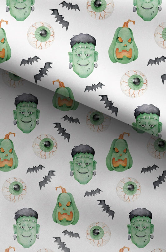 100% Cotton Fabric, Frankenstein, Halloween, Pumpkins, Fabric, Quilting Fabric, 147cm Wide, Meter, Halloween fabric