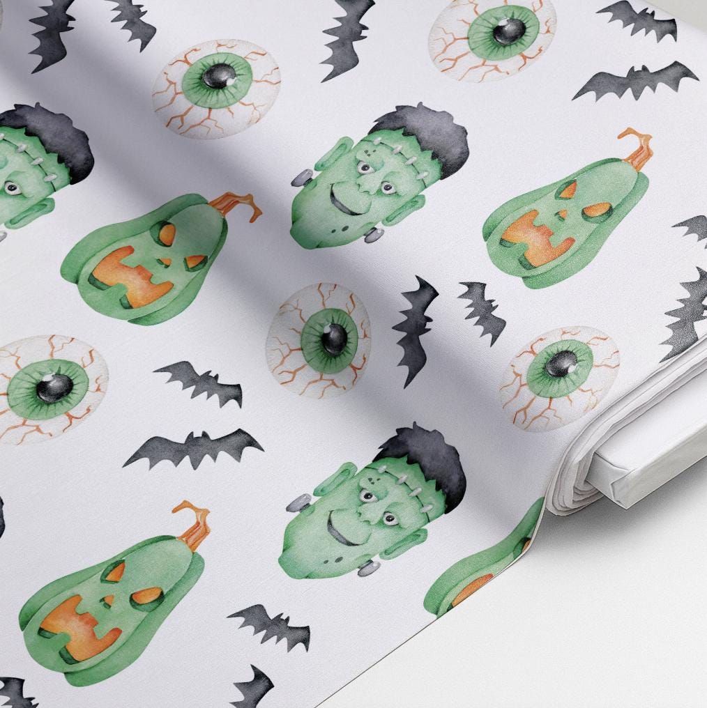 100% Cotton Fabric, Frankenstein, Halloween, Pumpkins, Fabric, Quilting Fabric, 147cm Wide, Meter, Halloween fabric