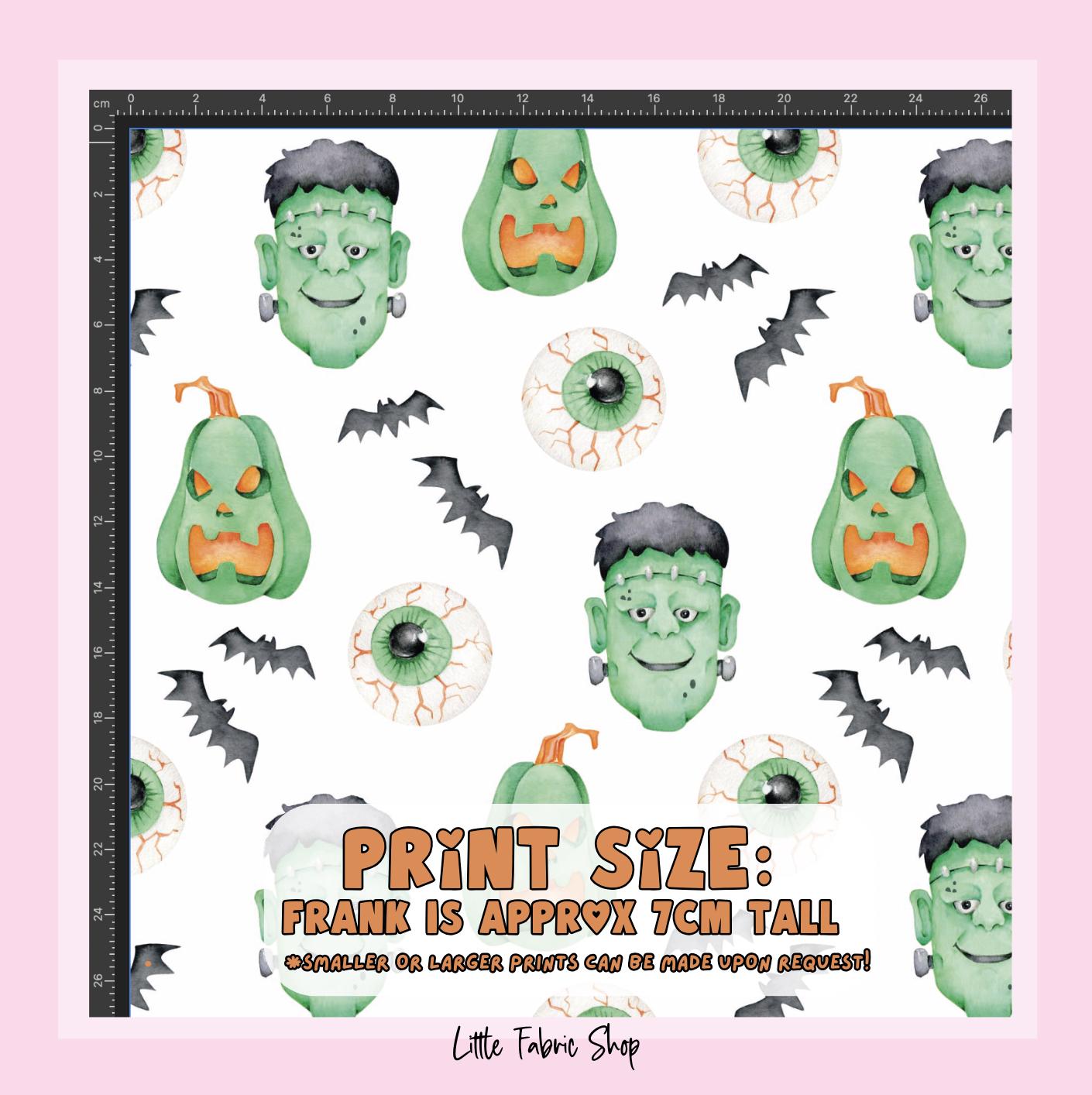 100% Cotton Fabric, Frankenstein, Halloween, Pumpkins, Fabric, Quilting Fabric, 147cm Wide, Meter, Halloween fabric