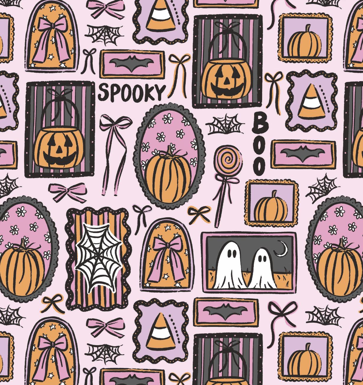 100% Cotton Fabric, Halloween - Frames Pink - Fabric, Quilting Fabric, 147cm Wide, Metre, Modern Halloween, Pink fabric