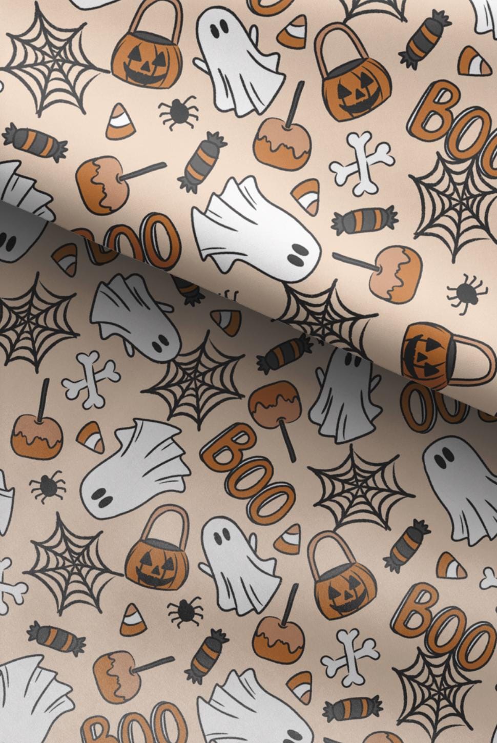 100% Cotton Fabric, Ghosts - Orange Fabric, Quilting Fabric, 147cm Wide, Meter, Halloween, Ghosts, Pumpkins fabric