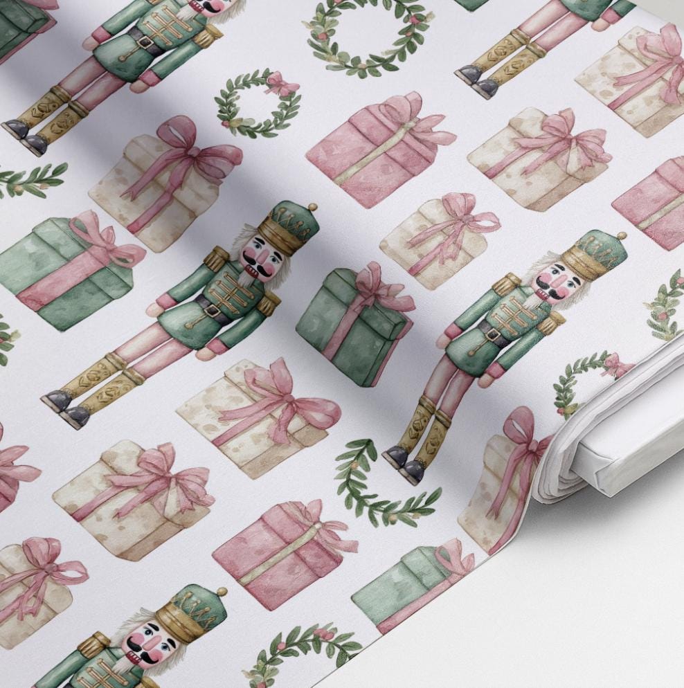 100% Cotton Fabric, Nutcracker - Green Fabric, Quilting Fabric, 147cm Wide, Meter, Green Nutcracker, Wreath Christmas Fabric