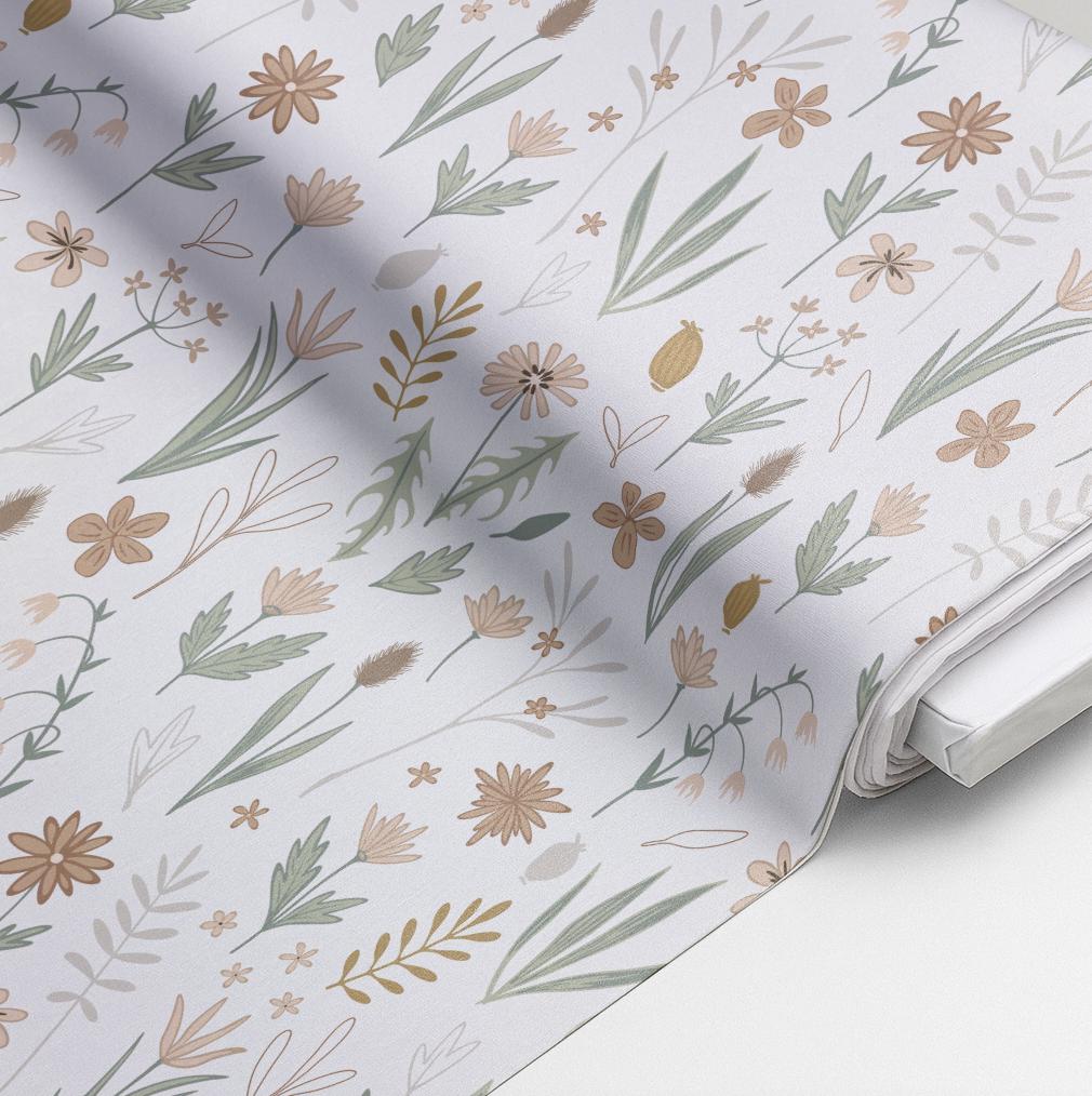 100% Cotton Fabric, Flowers - Sage and Beige, Fabric, Quilting Fabric, 147cm Wide, Meter, Floral Girly Fabric