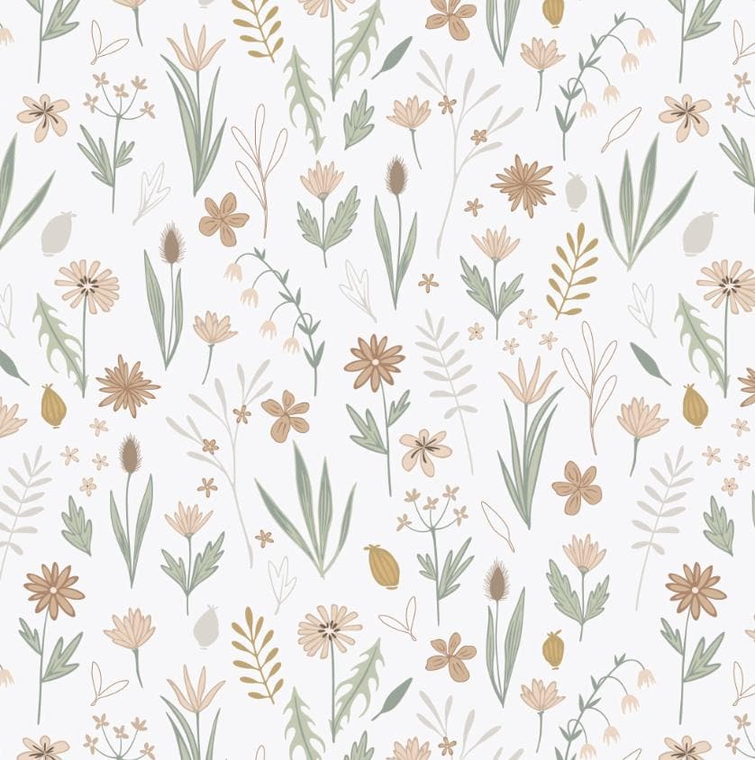 100% Cotton Fabric, Flowers - Sage and Beige, Fabric, Quilting Fabric, 147cm Wide, Meter, Floral Girly Fabric