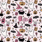 100% Cotton Fabric, Halloween - Pink Fabric, Quilting Fabric, 147cm Wide, Meter, Ghost, Pumpkin, Bat, Witches Hat Fabric