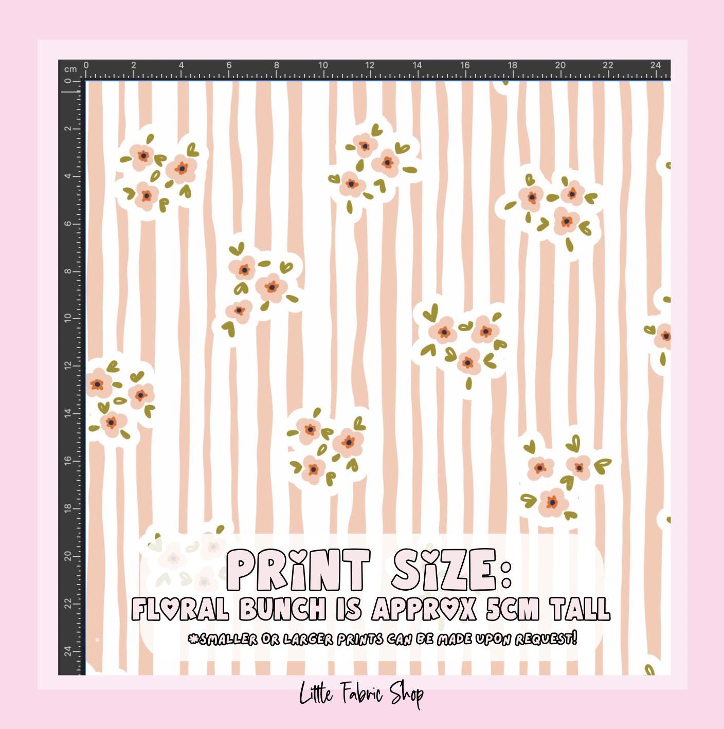100% Cotton Fabric, Stripes - Floral Pink Fabric, Quilting Fabric, 147cm Wide, Meter, Flower, Stripes, Pretty Pink Peach Fabric