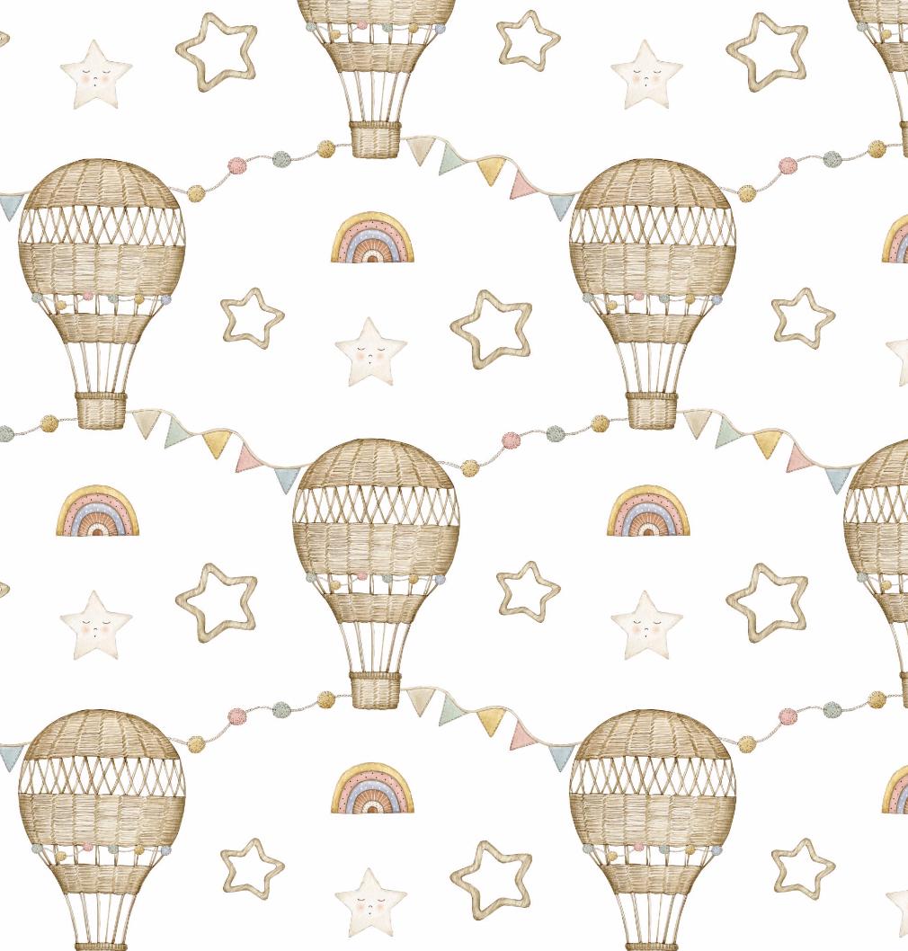 100% Cotton Fabric, Hot Air Balloons - Wicker Rainbows Fabric, Quilting Fabric, 147cm Wide, Metre, Hot Air Balloons Fabric