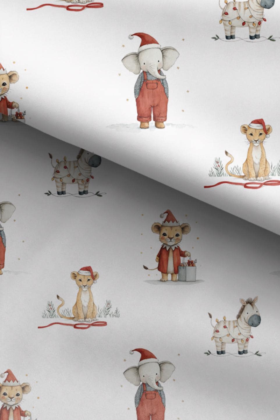 100% Cotton Fabric, Christmas - Safari, Fabric, Quilting Fabric, 147cm Wide, Meter, Christmas, Safari, Animals, Fabric
