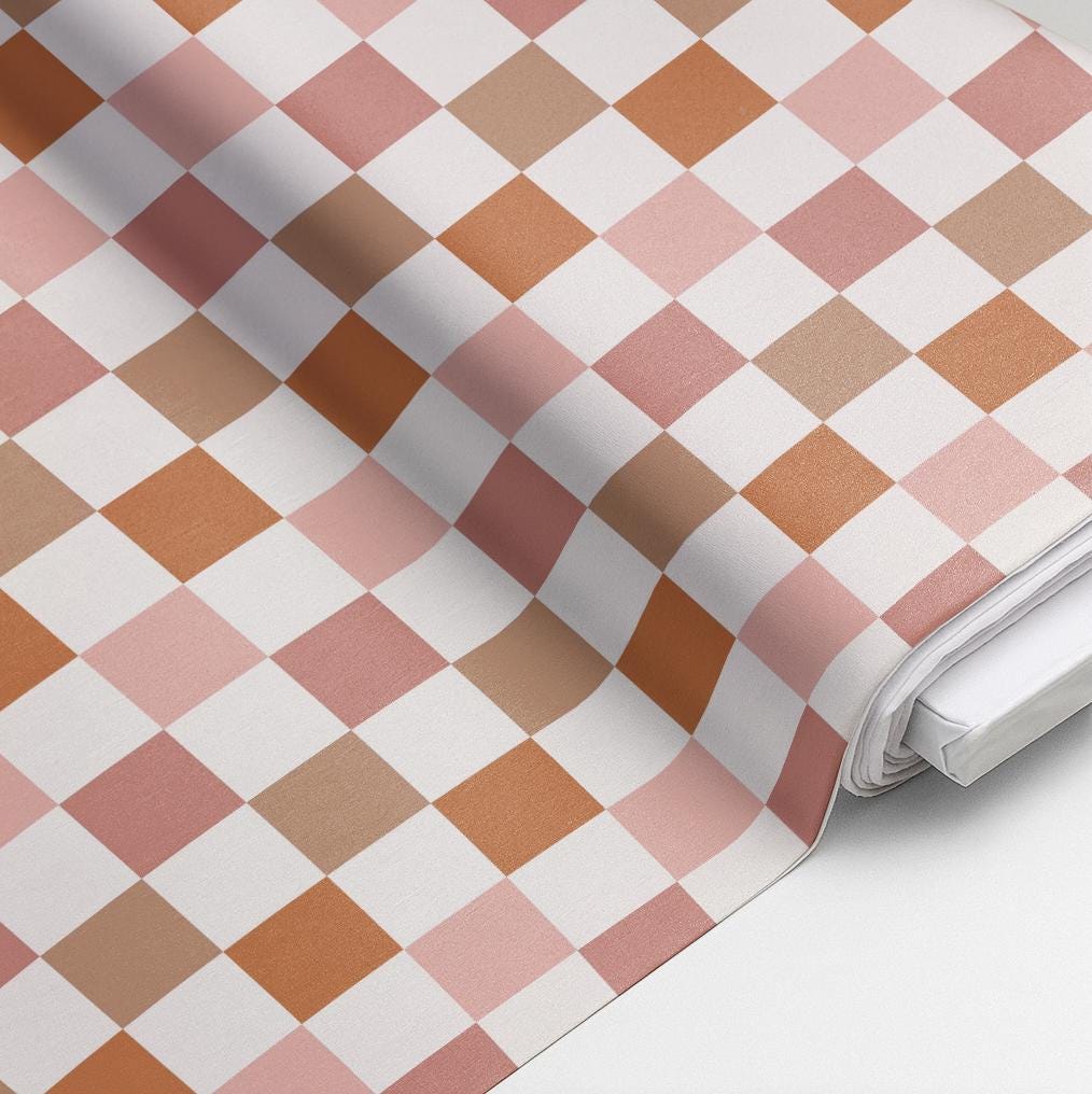 100% Cotton Fabric, Checkered - Fall colours, Fabric, Quilting Fabric, 147cm Wide, Meter, Autumn Winter Fabric, Squares, Fabric