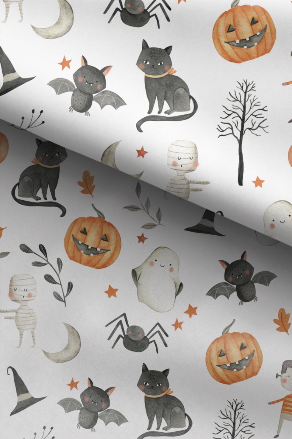 100% Cotton Fabric, Halloween - Pumpkins and Cats, Fabric, Quilting Fabric, 147cm Wide, Meter, Halloween, Cat, Ghost, Fabric