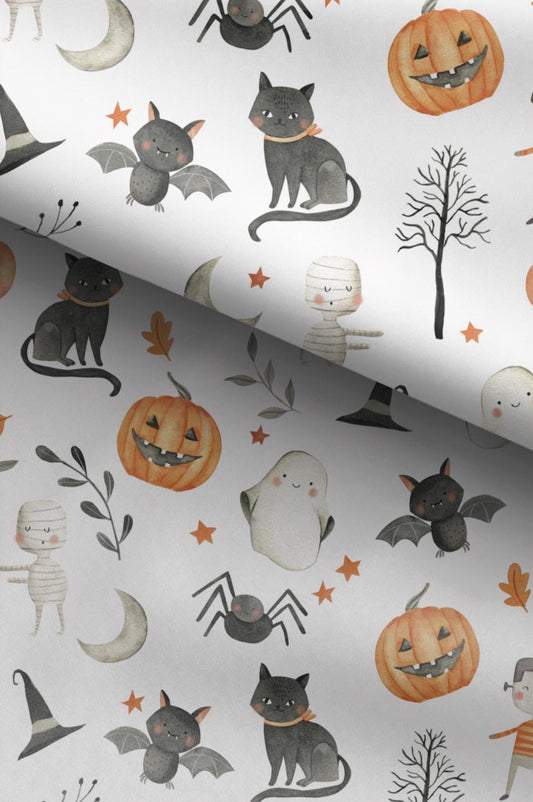 100% Cotton Fabric, Halloween - Pumpkins and Cats, Fabric, Quilting Fabric, 147cm Wide, Meter, Halloween, Cat, Ghost, Fabric