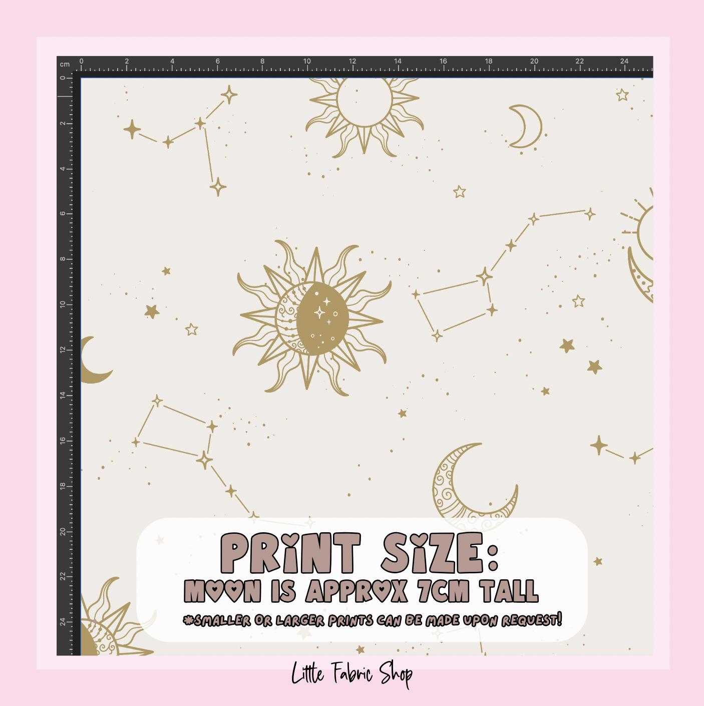 100% Cotton Fabric, Celestial - Butterflies Beige, Fabric, Quilting Fabric, 147cm Wide, Meter, Celestial Crescent Moon Fabric