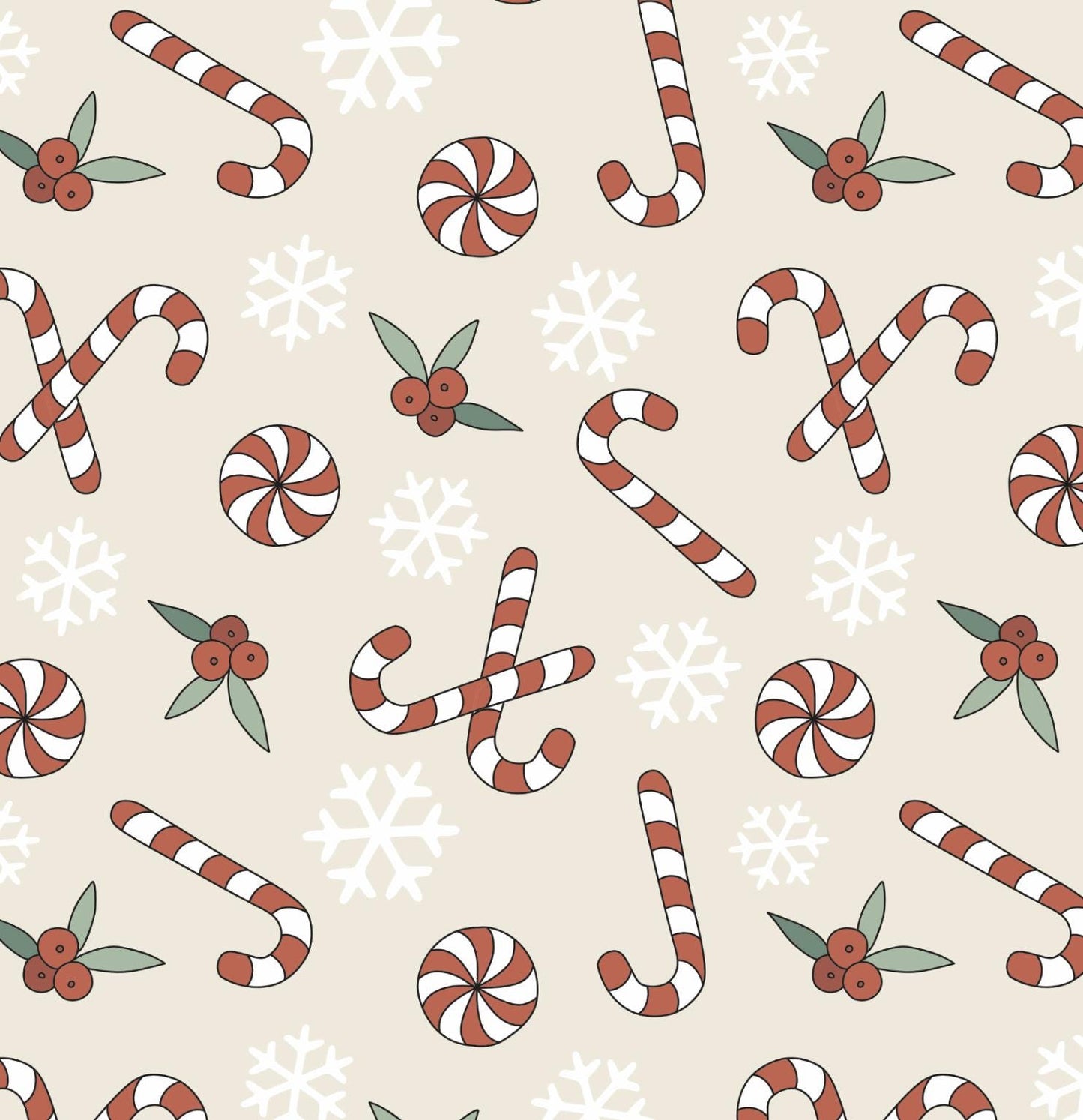 100% Cotton Fabric, Candy Cane - Beige, Fabric, Quilting Fabric, 147cm Wide, Meter, Christmas Candy Cane Fabric