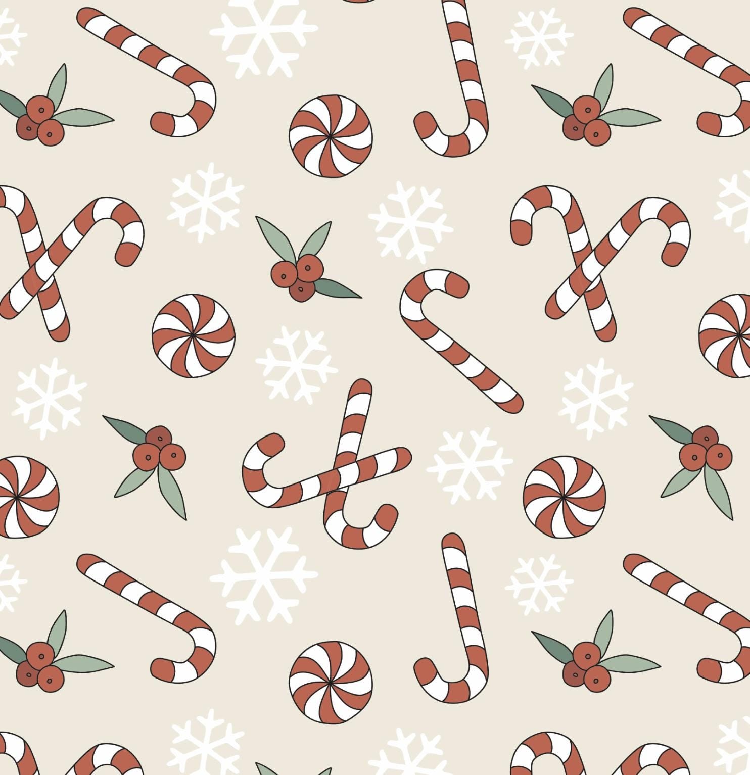 100% Cotton Fabric, Candy Cane - Beige, Fabric, Quilting Fabric, 147cm Wide, Meter, Christmas Candy Cane Fabric