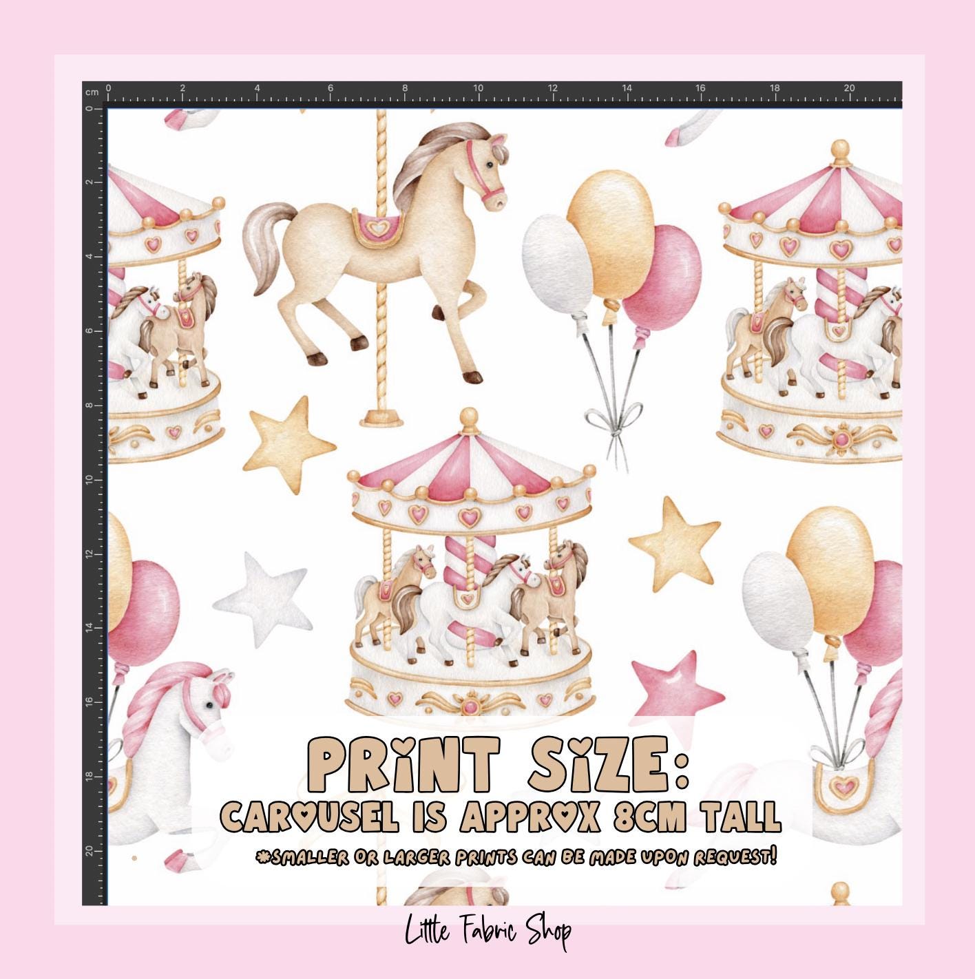 100% Cotton Fabric, Carousel - Pink, Fabric, Quilting Fabric, 147cm Wide, Meter, Carousel Horses, Pink Fabric