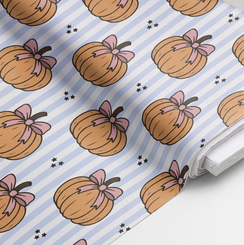 100% Cotton Fabric, Pumpkins - Stripes - Blue, Fabric, Quilting Fabric, 147cm Wide, Meter, Pumpkin Halloween Fall Fabric