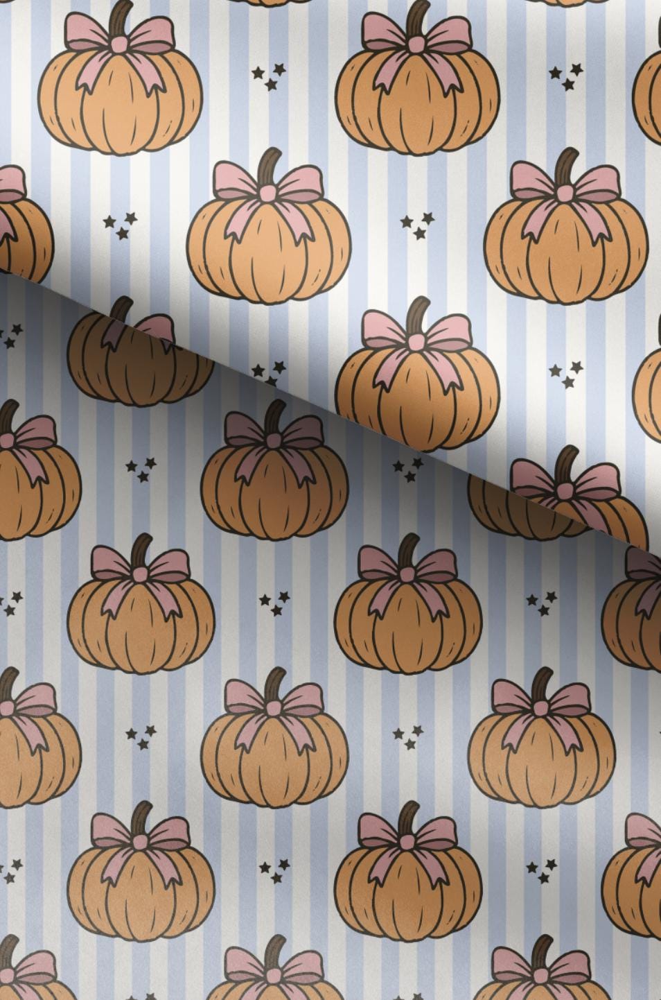 100% Cotton Fabric, Pumpkins - Stripes - Blue, Fabric, Quilting Fabric, 147cm Wide, Meter, Pumpkin Halloween Fall Fabric