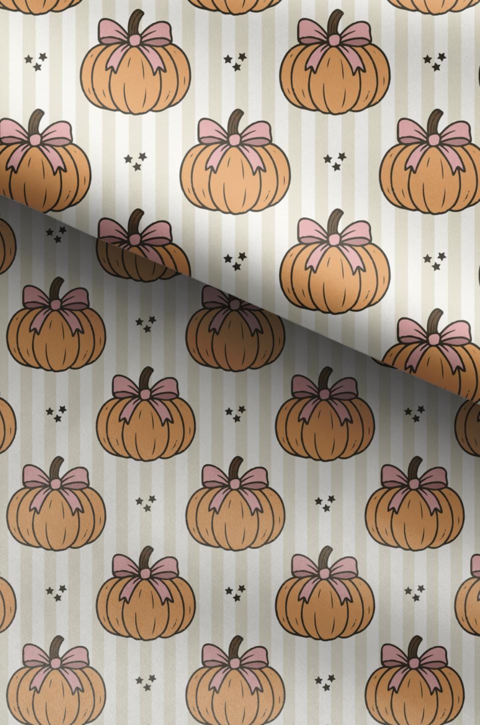 100% Cotton Fabric, Pumpkins - Stripes - Beige, Fabric, Quilting Fabric, 147cm Wide, Meter, Pumpkin Halloween Fall Fabric
