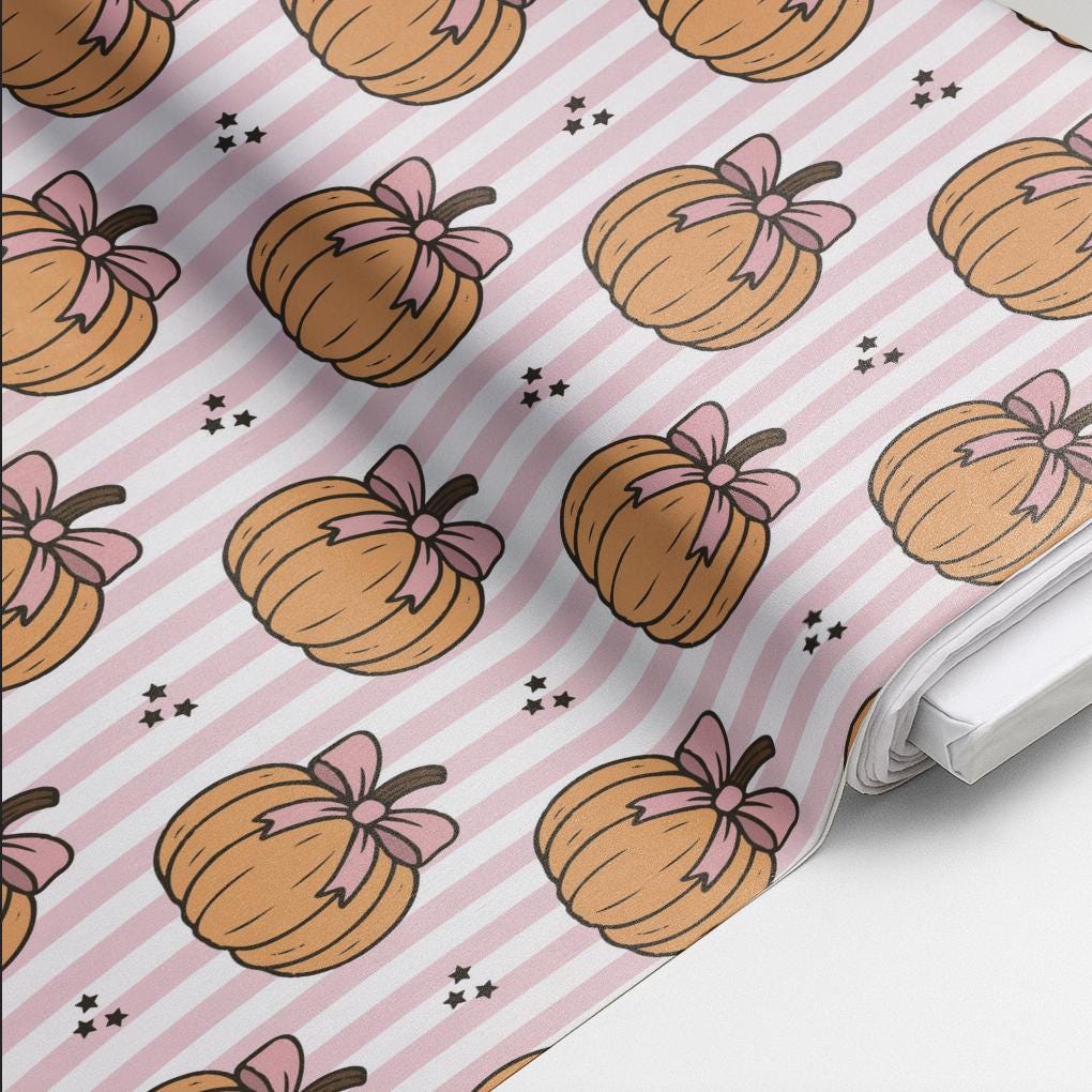 100% Cotton Fabric, Pumpkins - Stripes - Pink, Fabric, Quilting Fabric, 147cm Wide, Meter, Pumpkin Halloween Fall Fabric
