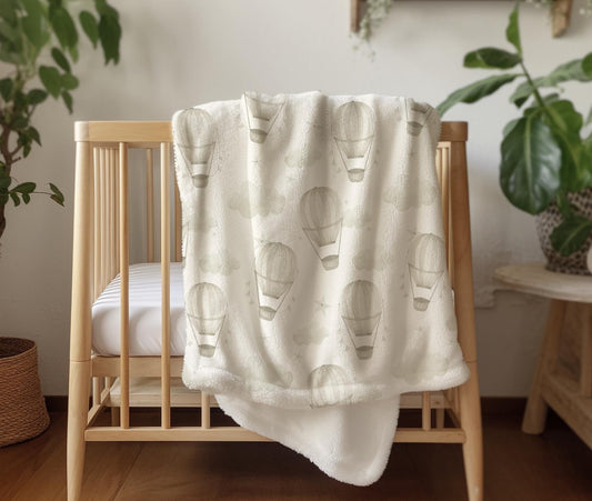 Multiple Hot Air Balloons - Faded Beige JLR - Sherpa Blanket, Decor, Kids Bedding, Blankets, Children's Room, Hot Air Balloons, Kids blanket