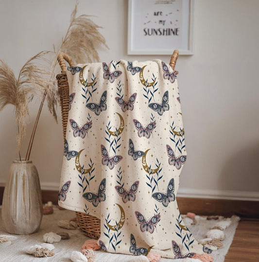 Celestial - Butterflies Beige, Sherpa Fleece Blanket, Decor, Kids Bedding, Blankets, Children's Room, Beige Butterfly, Kids Blanket