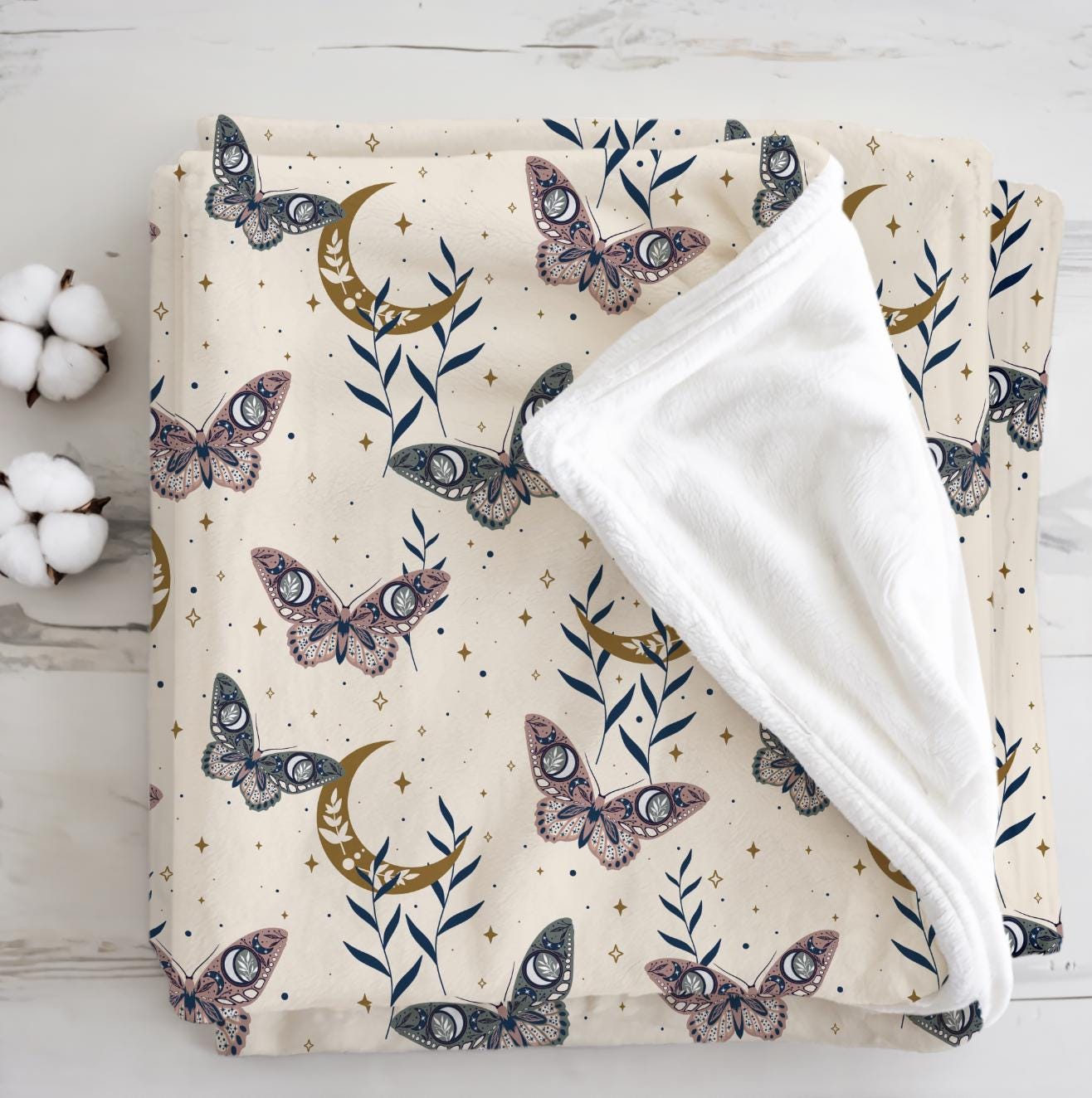 Celestial - Butterflies Beige, Sherpa Fleece Blanket, Decor, Kids Bedding, Blankets, Children's Room, Beige Butterfly, Kids Blanket