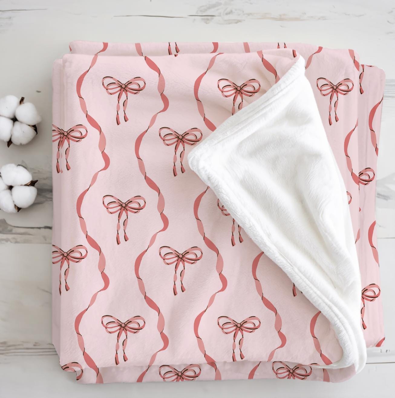 Bows - Pink and Red Wavy, Sherpa Fleece Blanket, Decor, Kids Bedding, Blankets, Children's Room, Pink & Red Bows, Girls Kids Blanket
