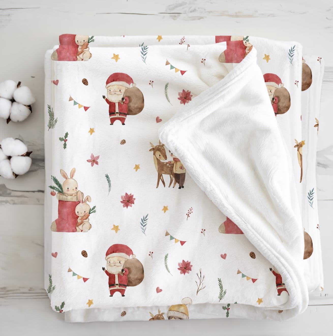 Christmas - Watercolour Santa, Sherpa Fleece Blanket, Decor, Kids Bedding, Blankets, Children's Room, Christmas Festive Blanket