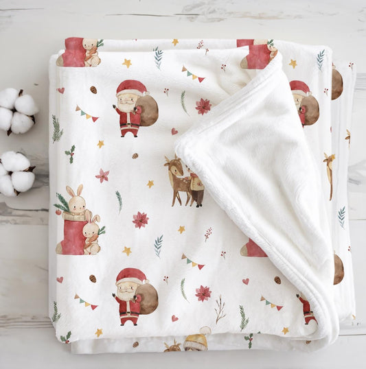 Christmas - Watercolour Santa, Sherpa Fleece Blanket, Decor, Kids Bedding, Blankets, Children's Room, Christmas Festive Blanket