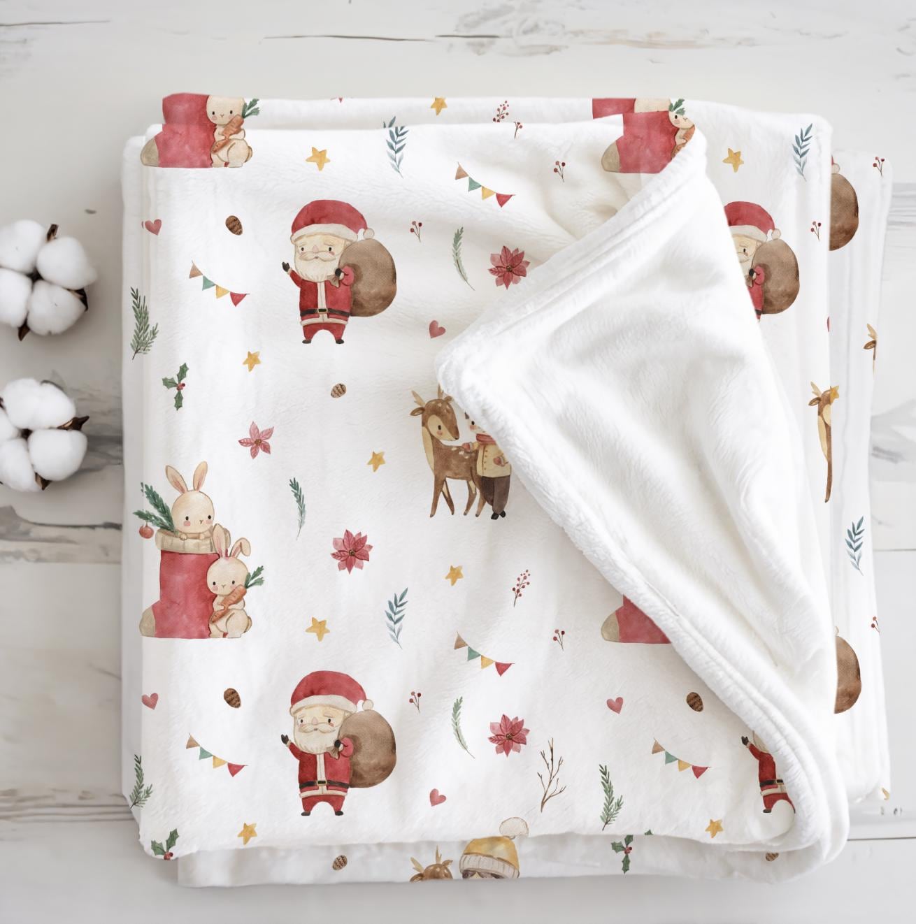 Christmas - Watercolour Santa, Sherpa Fleece Blanket, Decor, Kids Bedding, Blankets, Children's Room, Christmas Festive Blanket