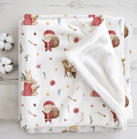 Christmas - Watercolour Santa, Sherpa Fleece Blanket, Decor, Kids Bedding, Blankets, Children's Room, Christmas Festive Blanket