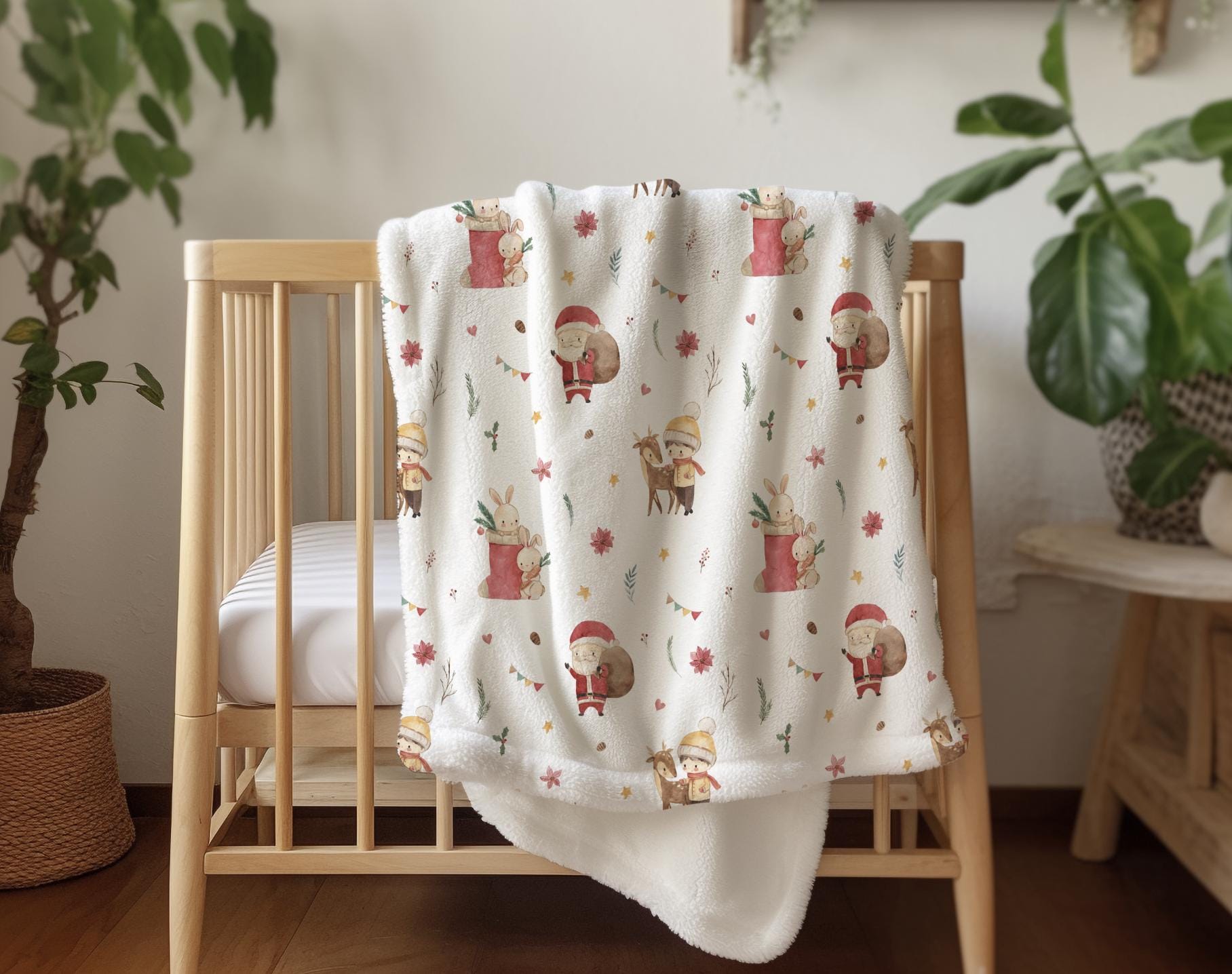 Christmas - Watercolour Santa, Sherpa Fleece Blanket, Decor, Kids Bedding, Blankets, Children's Room, Christmas Festive Blanket